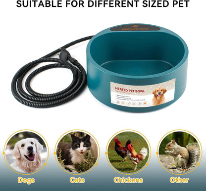 Heated Dog Bowl, Heated Water Bowl for Outdoor Cats, Winter Dog Water Dish with Antibite Wire Heating Chicken Waterer Smart Thermal Bowl for Rabbits Birds Feral Animals, 35W 2.2L4