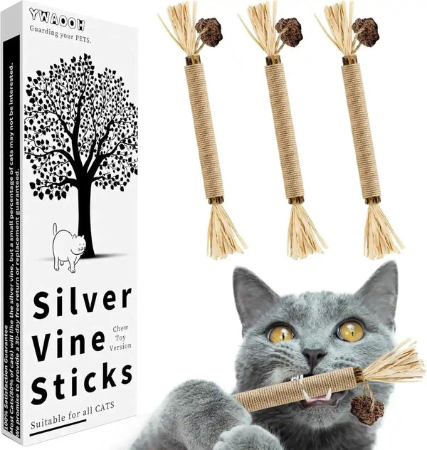 3 Pack Silvervine Sticks Cat Toys, 100% Natural Kitten Teething Chew Toys, Catnip Toys for Kittens & Cats, Cat Approved Gift, Protects Furniture1