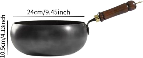 Refined Iron Wok with Wood Handle and Glass Lid, 9.45 in Flat Bottom Nonstick Stir Fry Pan for Gas, Induction, and All Stovetops4