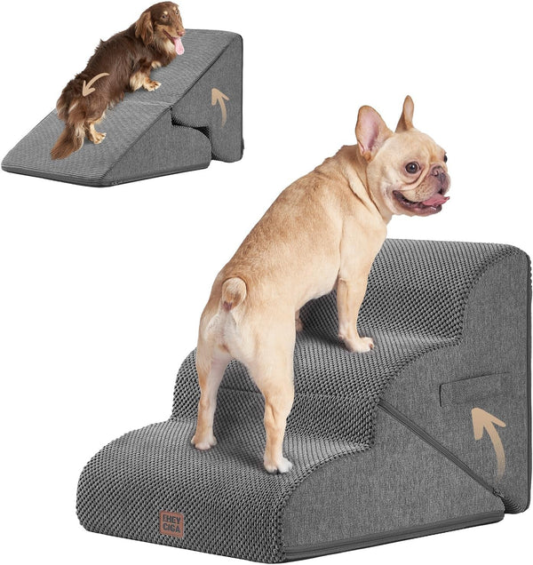 EHEYCIGA Curved Dog Stairs Ramp for 5-Step High Beds, 22.6" H Dog Steps | 33D Density of Pure Foam, for Small Dogs and Cats, Pet Stairs for High Bed Climbing, Non-Slip Balanced Pet Step Indoor, Grey9