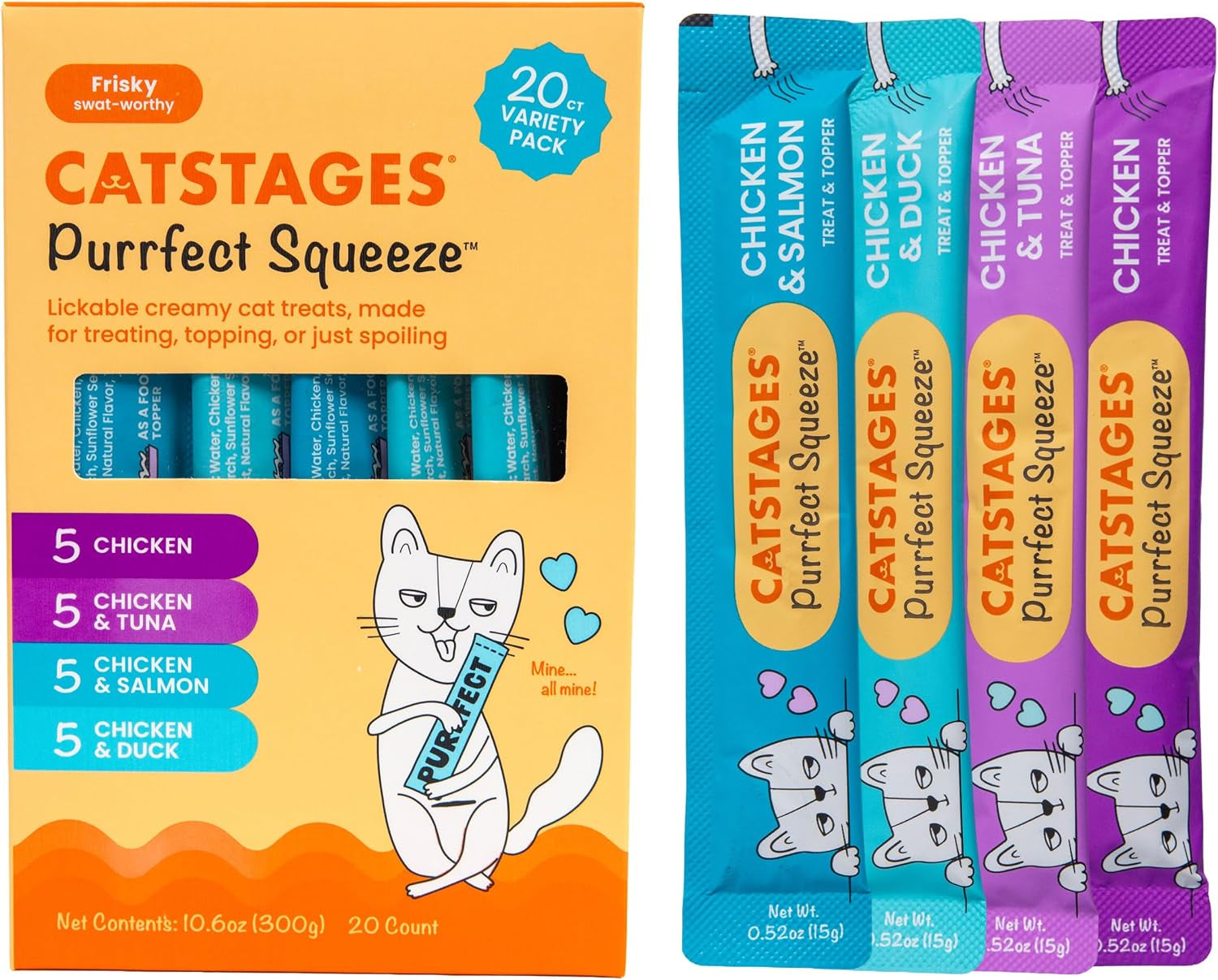 catstages-purrfect-squeeze-lickable-wet-cat-treats-creamy-puree-treat-topper-made-with-real-chicken-clean-ingredients-no-artificial-preservatives-0-5-oz-tubes-50-count-4-flavor-variety-pack