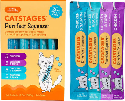 Catstages Purrfect Squeeze Lickable Wet Cat Treats, Creamy Purée Treat & Topper, Made with Real Chicken, Clean Ingredients, No Artificial Preservatives, 0.5 Oz Tubes, 50-Count, 4-Flavor Variety Pack10