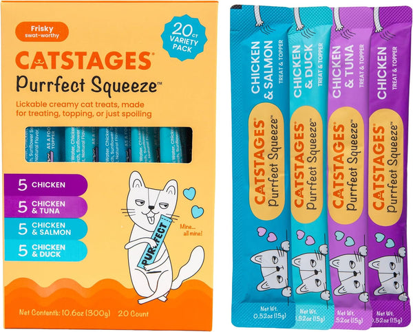 Catstages Purrfect Squeeze Lickable Wet Cat Treats, Creamy Purée Treat & Topper, Made with Real Chicken, Clean Ingredients, No Artificial Preservatives, 0.5 Oz Tubes, 50-Count, 4-Flavor Variety Pack10