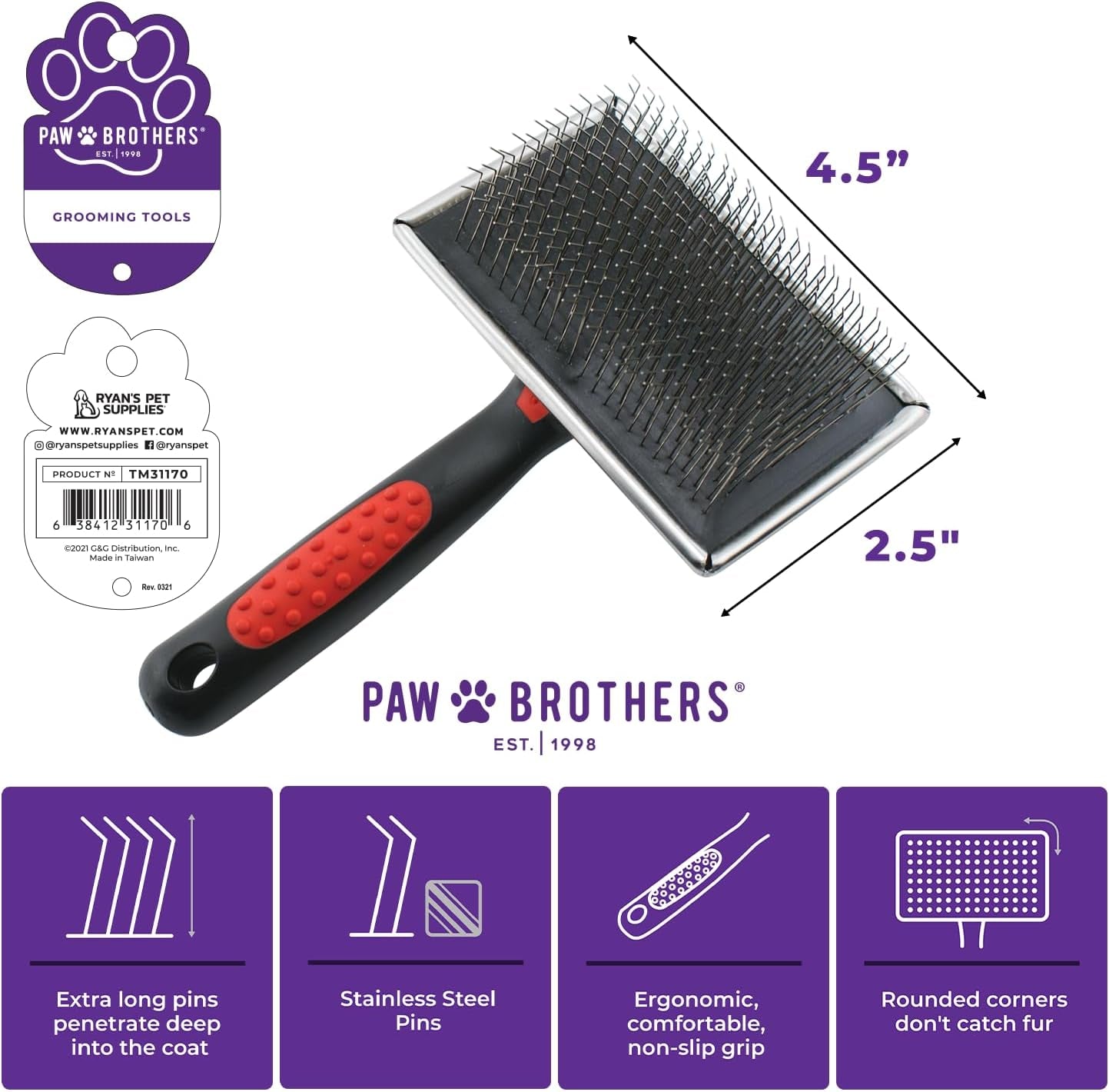 paw-brothers-professional-grade-extra-long-slicker-brush-ergonomic-handle-removes-loose-undercoat-and-tangles-for-dogs