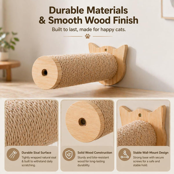 Sisal Rope Wall Mounted Cat Scratching Post - 11 In, for Indoor Cats Climbing & Scratching, 2-Post Integrated Set5