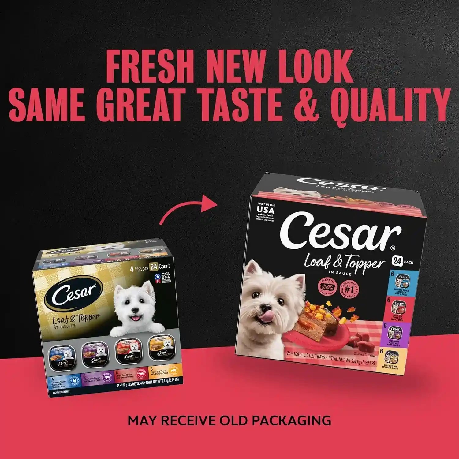 cesar-loaf-topper-wet-dog-food-variety-pack-3-5-oz-24-count-real-meat-1-ingredient-no-fillers-or-artificial-flavors-easy-to-digest-slow-cooked-tender-texture-easy-peel-trays