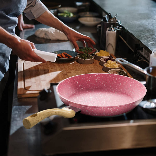 8-Inch Pink Nonstick Frying Pan Small Egg Pan Skillet | Even Heating All Stove Compatible, PFOA PFOS Free, Granite Stone Cookware Skillet, Healthy and Non Toxic8