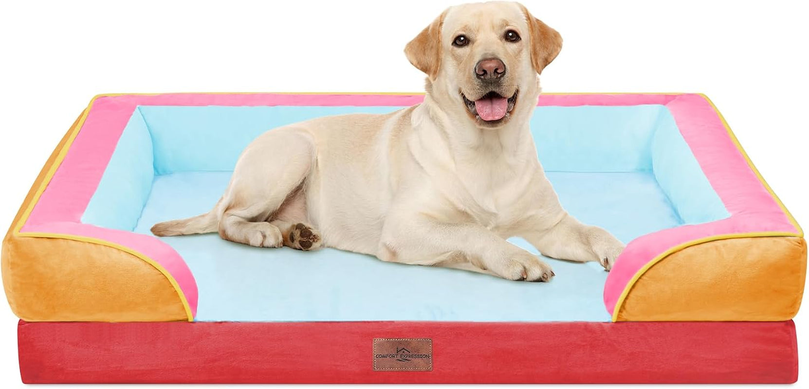 comfort-expression-orthopedic-dog-bed-for-extra-large-dogs-with-bolster-waterproof-dog-couch-bed-with-washable-cover-non-slip-bottom-supportive-egg-crate-foam-xl-pet-bed-42x30-inch