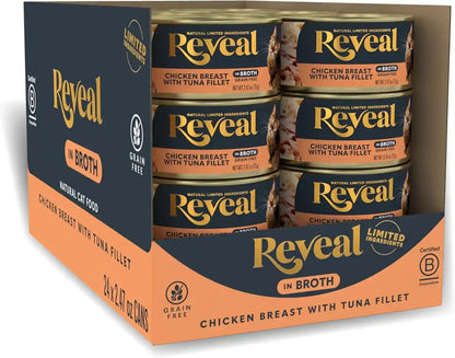 Reveal Chicken Breast in Broth Wet Cat Food 24-Pack 2.47 Oz Cans | 100% Natural, High Quality Protein, Limited Ingredient, Grain Free, Complementary Food, No Fillers, No Artificial Additives10