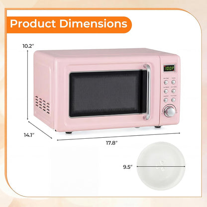 0.7Cu.Ft Retro Small Microwave Oven, 700W Compact Countertop Microwave with 5 Power Levels, Auto Cooking Menus, Glass Turntable, Child Lock & Glass Turntable for Apartment, Dorm (Pink)6
