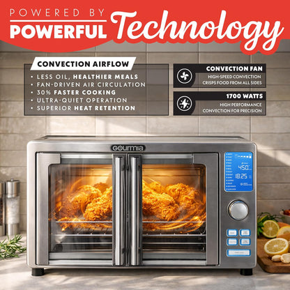 Air Fryer French Door Toaster Oven - 6-Slice Capacity, LED Display with 14 Cooking Presets, Stainless Steel3