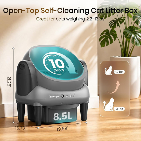 Invengo Automatic Self-Cleaning Cat Litter Box, Open Top Design with Safety Sensors and Anti-Pinch Protection, Smart Automatic Litter Box for Small & Medium Cats and Multi-Cat Homes, Charcoal Grey4