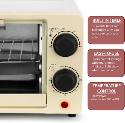 9.5 Quart Electric Countertop Toaster Oven, Compact Red Kitchen Oven with Adjustable Temperature & Quartz Heating (Cream)4