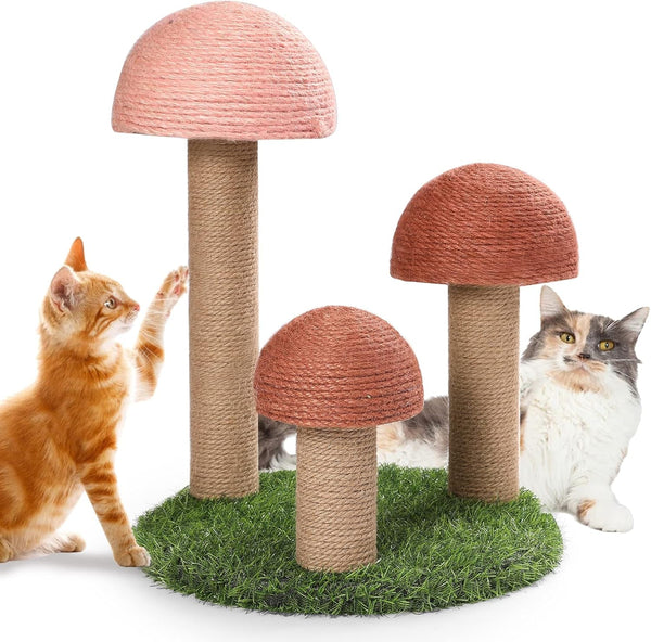 Powerking Cat Scratching Post, Mushroom Claw Scratching Post for Cat, Natural Sisal Cat Scratchers with 3 Mushroom Pole, Cat Interactive Toys1