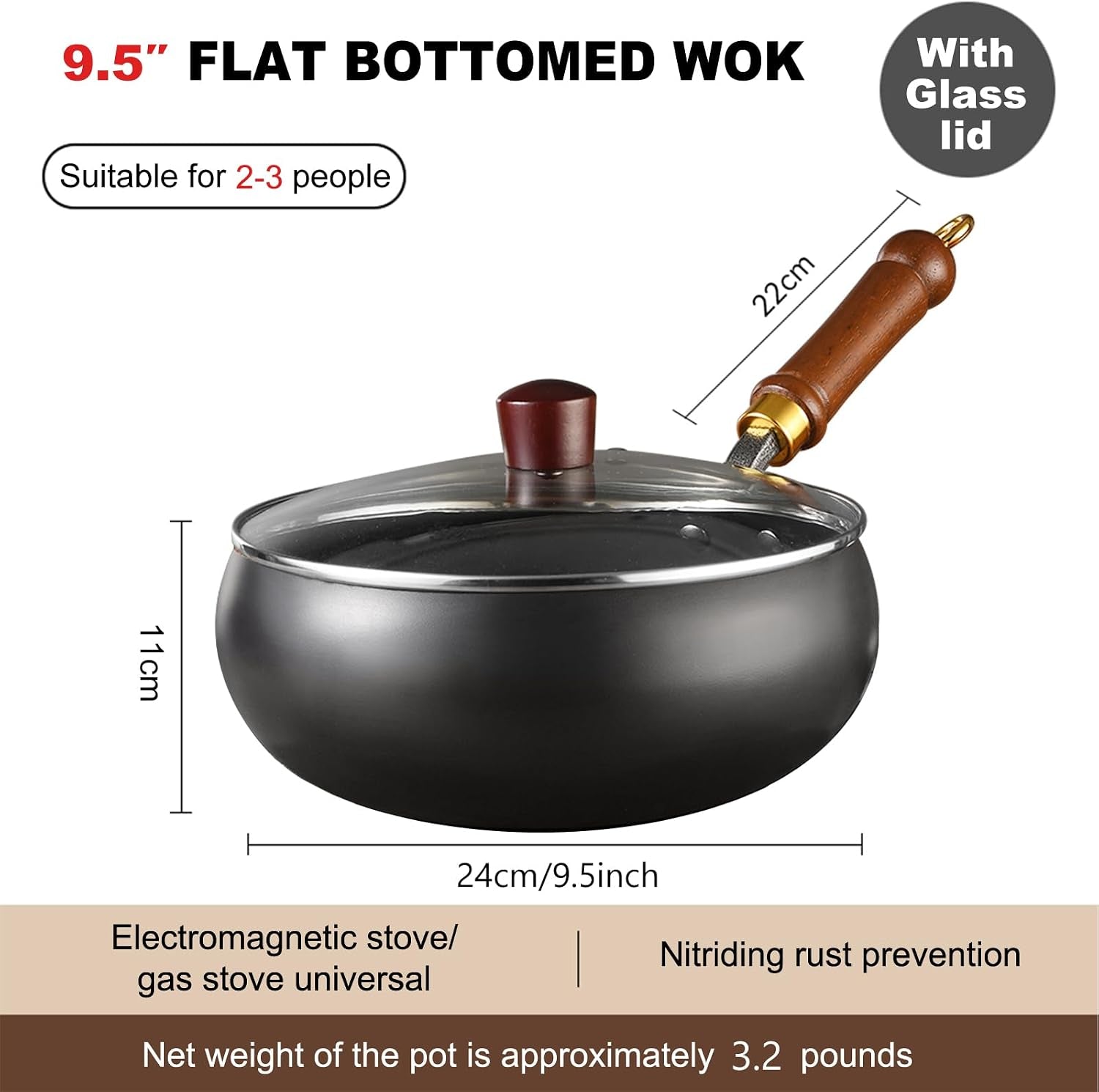 carbon-steel-wok-pan-9-4-inch-nonstick-pre-seasoned-woks-stir-fry-pans-with-lid-no-chemical-coating-wok-flat-bottom-small-handmade-chinese-wok-for-induction-gas-electric-all-stoves