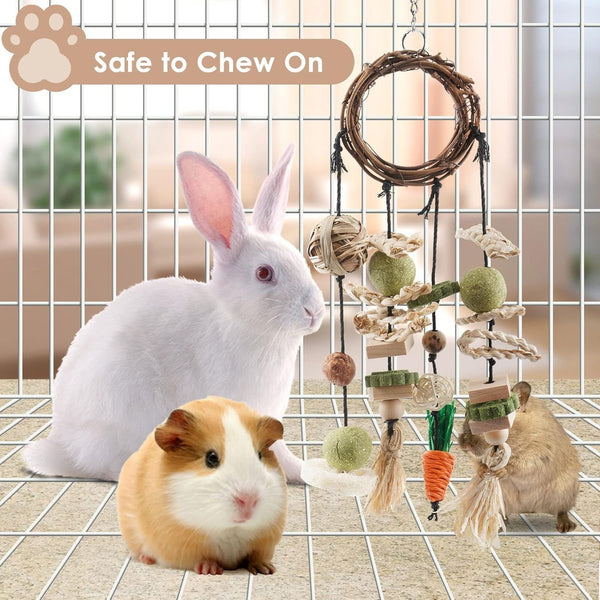 Bissap Bunny Chew Toy, Rabbits Cage Hanging Chew Toys and Treats Grapevine Wreaths Rattan Ring with Snacks for Guinea Pigs Chinchillas Hamsters Rats and Other Small Pets Teeth Grinding3