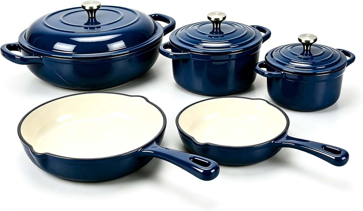 5-piece-navy-blue-enameled-cast-iron-cookware-set-includes-8-frying-pan-10-skillet-2-8qt-and-3-5qt-dutch-ovens-and-4-7qt-casserole