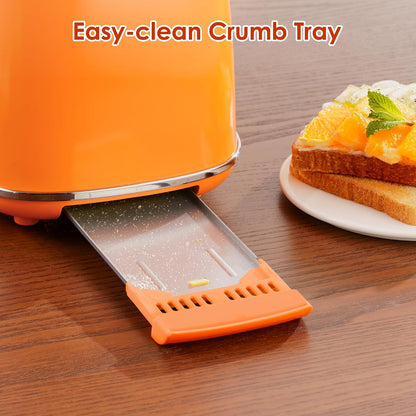 2 Slice Toaster Retro Stainless Steel with Bagel, Cancel, and Defrost Functions, 6 Bread Shade Settings, Extra Wide Slots and Removable Crumb Tray, Orange5