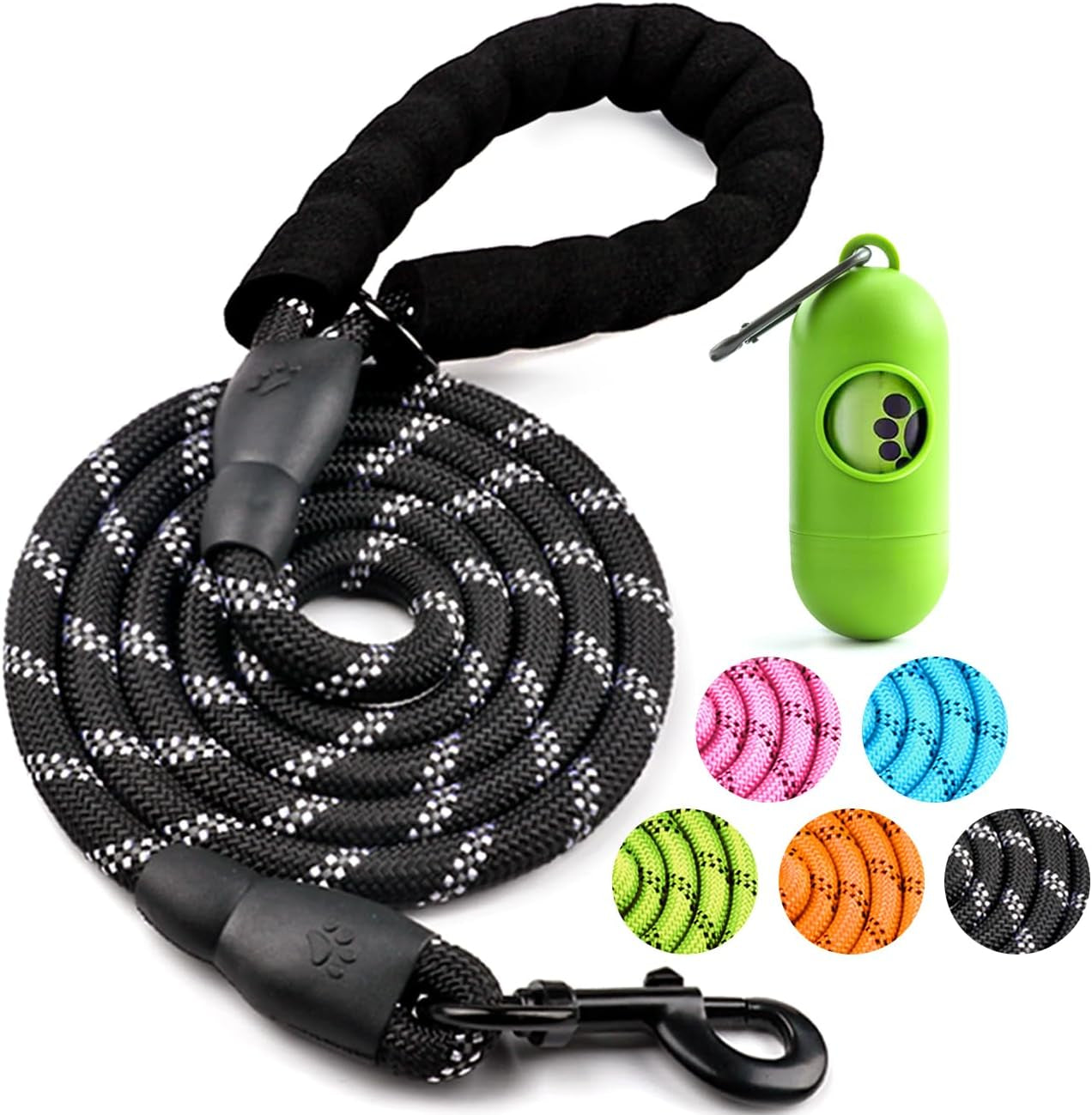 cooyoo-2-pack-dog-leash-5-ft-heavy-duty-comfortable-padded-handle-reflective-dog-leash-for-medium-large-dogs-with-collapsible-pet-bowl