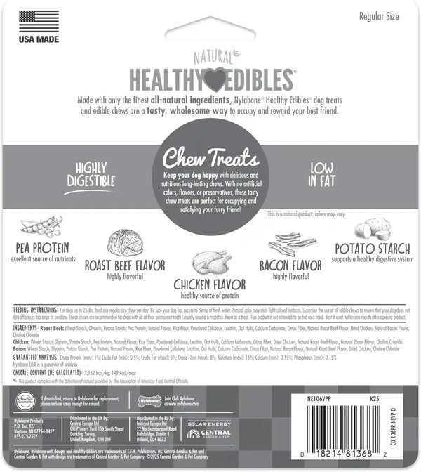 Nylabone Healthy Edibles Dog Treats Variety Pack, Small, 3 Count | Roast Beef, Chicken, & Bacon Flavor, Natural Dog Treats, USA Made, Highly Digestible, Dog Bones for Small Dogs up to 25 Lbs8