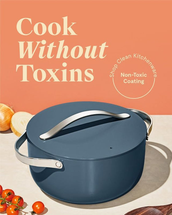 Caraway Non-Stick Ceramic Dutch Oven Pot with Lid (6.5 Qt, 10.5") | Non-Toxic, PTFE and PFOA Free, Safe and Compatible with All Stovetops (Gas, Electric and Induction), Navy2