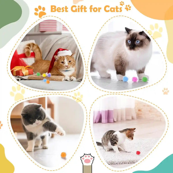 DF DUALFERV 60 Pcs Cat Pom Pom Balls, Interactive Cat Toys, Sparkle Balls for Cats, Extra Large and Fuzzy for Exercise and Entertainment, Multicolor, 1.5 Inch7