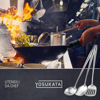 Carbon Steel 11.8" Stir Fry Wok Pan - Pre-Seasoned Chinese Wok with Flat Bottom, Black Wok for Induction Gas Stovetops + 17" Wok Spatula and Ladle and Turner Spatula - Stainless Stee9