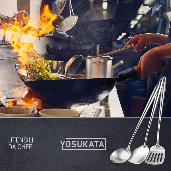 Carbon Steel 11.8" Stir Fry Wok Pan - Pre-Seasoned Chinese Wok with Flat Bottom, Black Wok for Induction Gas Stovetops + 17" Wok Spatula and Ladle and Turner Spatula - Stainless Stee9