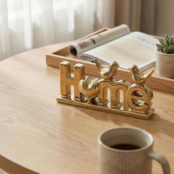 Home Sign Statue and Gold Love Birds Figurines, Modern Animal Home Decor Knick Knack, Ceramic Bird Statue for Floating Shelf Coffee Table Bookcase TV Stand Accent Side Table Decorative3