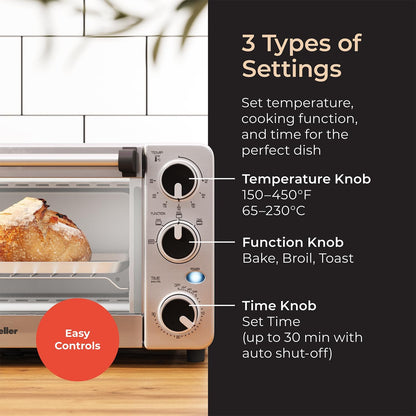Toaster Oven with 30 Minute Timer - Toast - Bake - Broiler Settings, Stainless Steel, Natural Convection, Fits 9 Inch Pizza, 4 Slice Toaster, 1100 W3