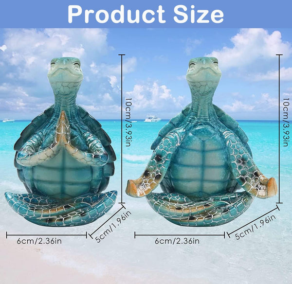 Meditating Sea Turtle Statues Yoga Zen 2Pcs Resin Beach Home Decor2