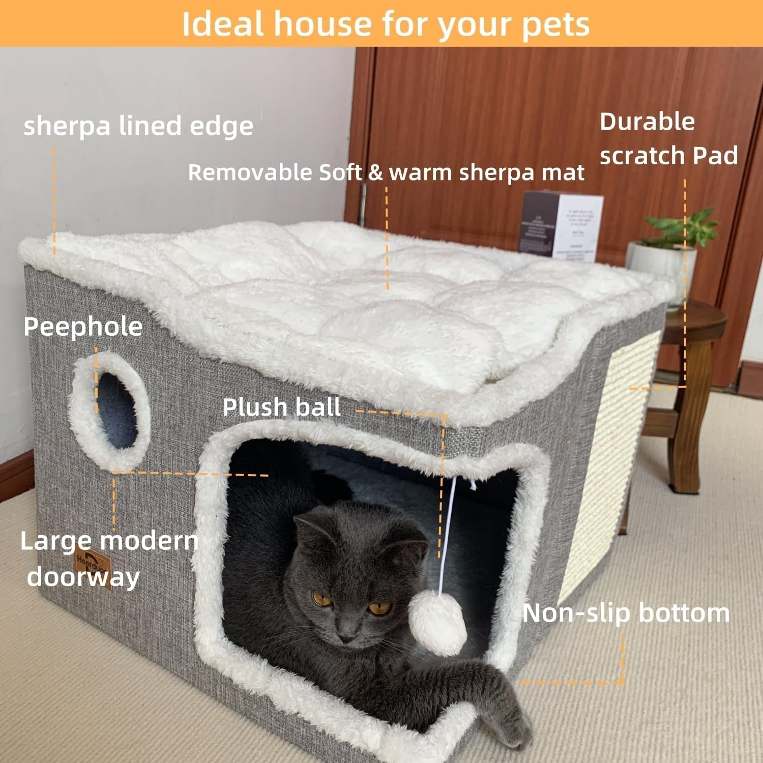cat-bed-for-indoor-cats-covered-cat-cave-house-furniture-with-scratch-pad-foldable-cat-hideaway-hut-cute-cat-condo-with-soft-washable-mat-for-multi-small-pet-under-30-lbs-light-grey