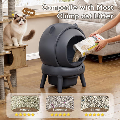 Automatic Litter Box, Self Cleaning Litter Box with App Control, Large Capacity for Multiple Cats, Noise & Odor Control, Dual Safety Sensors, Easy Maintenance with 2 Roll Garbage Bags, Gray7