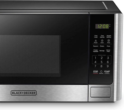 BLACK+DECKER Countertop Microwave Oven, 0.9 Cu.Ft, 900W, Stainless Steel | 10 Power Levels, Push-Button Door, Child Safety Lock, Countertop, 6 Auto Cook Presets7