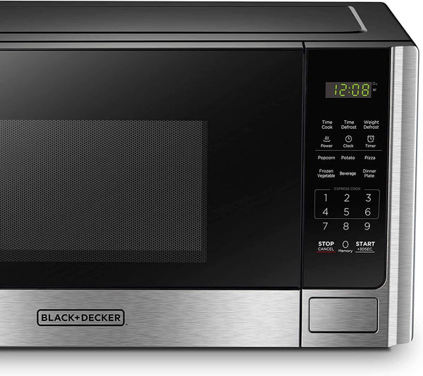 BLACK+DECKER Countertop Microwave Oven, 0.9 Cu.Ft, 900W, Stainless Steel | 10 Power Levels, Push-Button Door, Child Safety Lock, Countertop, 6 Auto Cook Presets7
