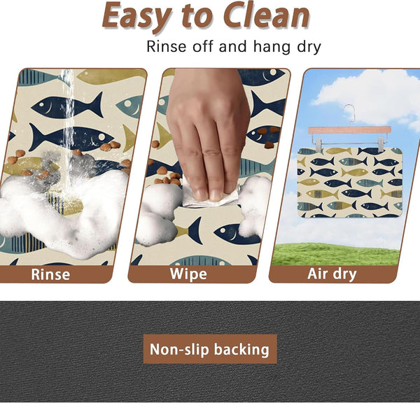 Fish Boho Dog Food Mat for Floors,Ocean Absorbent Quick-Dry Pet Feeding Mat,Cat Dog Bowl Mats for Food and Water,Non-Slip Pet Accessories Supplies 12"X20"4