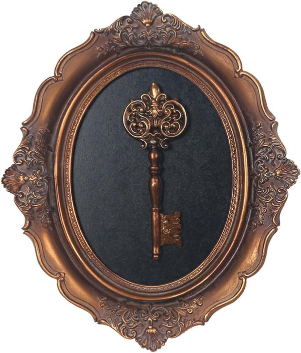 Vintage Wall Sculpture, Antique Pediment, Hallway Wall Art, Hand Painted Wall Decoration with Embossed Intricate Key Design, Oval Aesthetic Room Décor, Gallery, Unique Gift (Antique Gold-Key)1