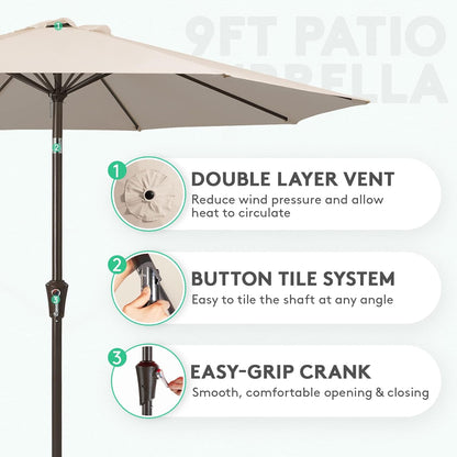 9FT Outdoor Patio Umbrella, Market Umbrella, Beige | Outdoor Table Umbrellas with 8 Sturdy, Tilt & Crank UV Protection Waterproof for Garden, Deck, Backyard, Pool2