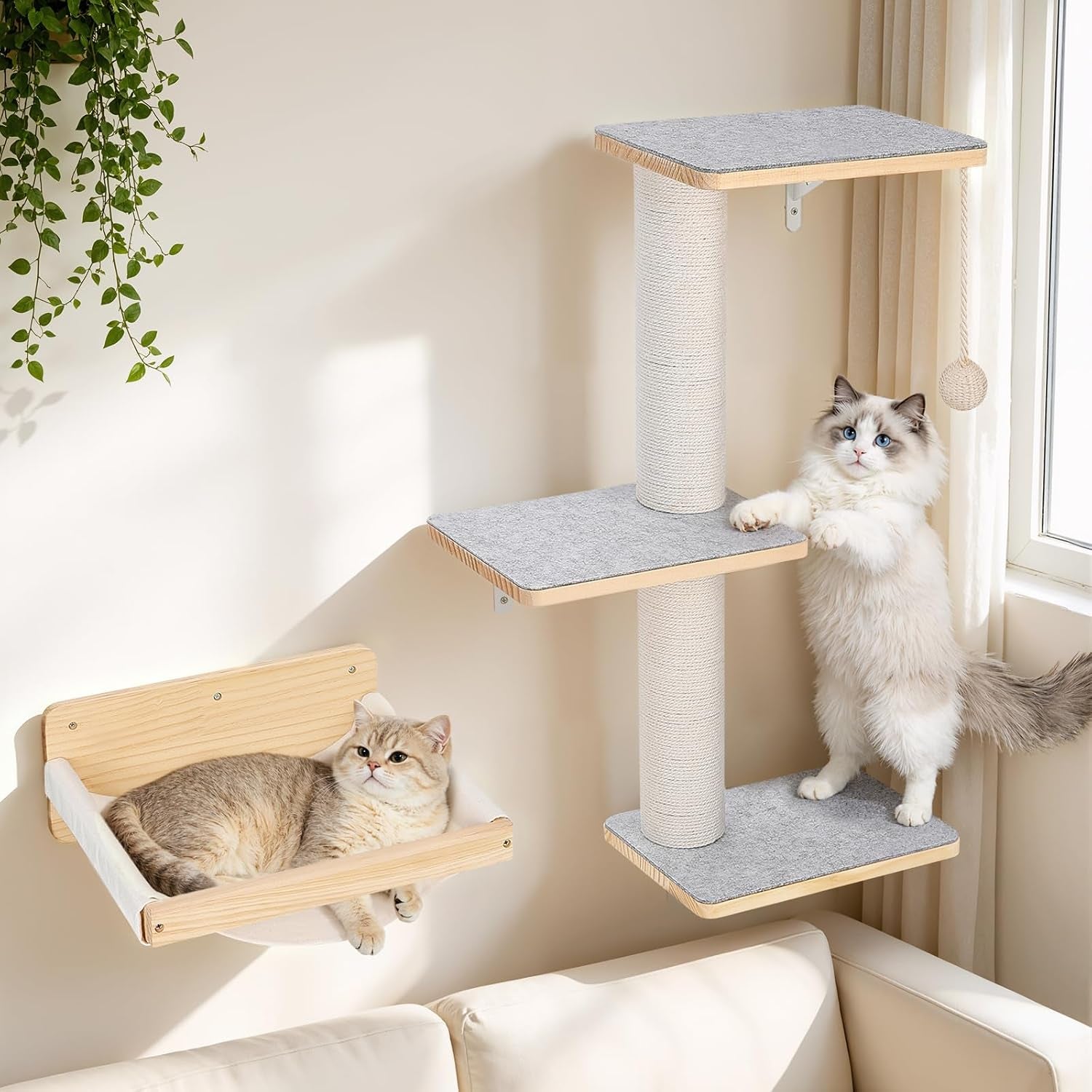 wall-mounted-cat-shelves-set-with-hammock-sisal-scratching-posts-3-wooden-steps-space-saving-cat-tree-for-indoor-cats-up-to-30-lbs
