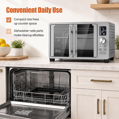 25L French Door Air Fryer Toaster Oven Countertop | 1500W | 11 Presets | Baking Tray, Rack, Crumb Tray & Clip | Digital Display | Dishwasher-Safe | Stainless Steel5