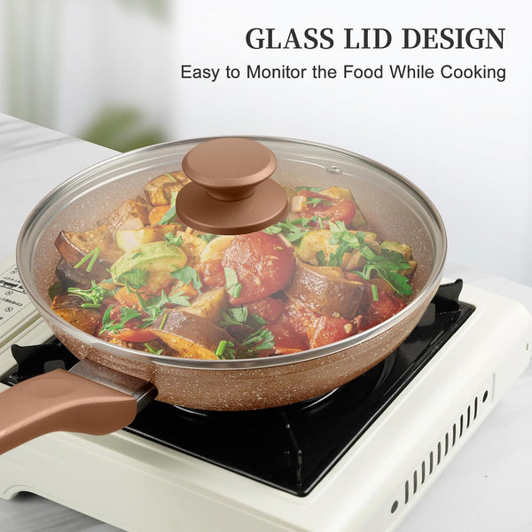 Nonstick Ceramic Frying Pans Skillets Set with Lid 8"+9.5"+11" | No Toxic Egg Omelette Frying Pan Set, All Stove Compatible, Healthy Granite Induction Cooking Pan, PFOA & PFAS Free5