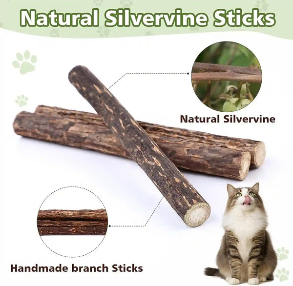 WOUSEDO 7 Pack Silvervine Sticks Cat Toy with Catnip & Matatabi Ball | Natural Chew Toys for Anxiety Relief & Dental Care, Teeth Cleaning Sticks for Indoor Cats & Kittens4