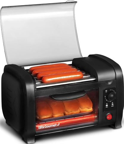 EHD-051B Hot Dog Toaster Oven, 30-Min Timer, Stainless Steel Heat Rollers Bake & Crumb Tray, World Series Baseball, 4 Bun Capacity, Black1