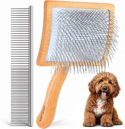 Wooden Long Pin Slicker Brush for Dogs, Doodles, Poodles, Long Hair | Grooming, Detangling, and Fluffing for Wavy and Curly Hair—Designed for Heavy, Thick Coats to Prevent Matting at Home12