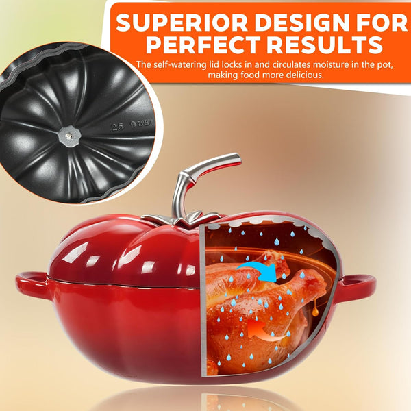 French Tomato Cocotte, Enameled Cast Iron Dutch Oven 5Qt with Lid | French-Style Enameled Cast Iron Cookware with Thick Walls, Superior Heat Retention and a Durable Matte Enamel Interior.5