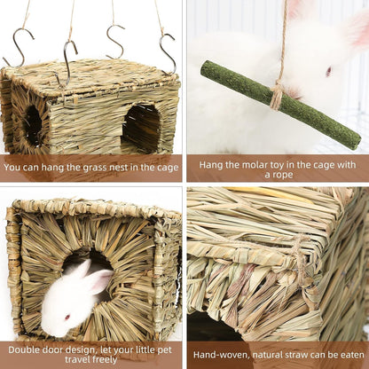 Bunny Grass House-Hand Made Edible Natural Grass Hideaway | Comfortable Playhouse for Rabbits, Guinea Pigs and Small Animals to Play,Sleep and Eat6