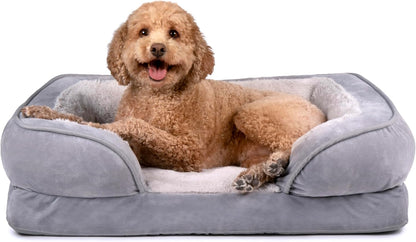 Furhaven Cooling Gel Dog Bed for Large Dogs, Perfect Comfort Sofa Bed with Cool Gel-Top Foam with a Solid Orthopedic Foam Base for Joint Support, Washable Cover, Jumbo XL, Plush & Velvet, Granite Gray19