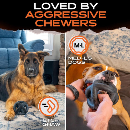 Monster K9 Ring Ball | Virtually Indestructible. Lifetime Guaranteed. | VULCRON™ Natural Rubber | Durable, Heavy Duty Dog Chew Toy for Aggressive Chewers | Medium & Large Breeds, 5.5”5