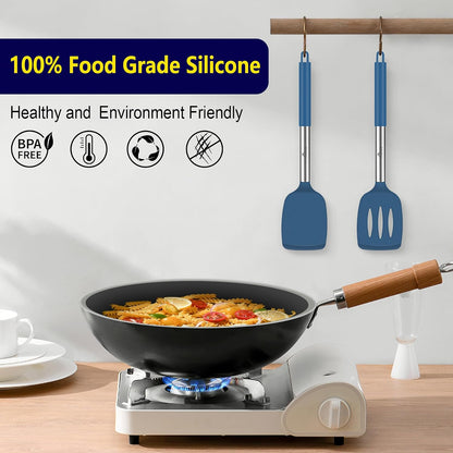 Silicone Spatula Set of 2 Heat-Resistant 600°F & Bpa-Free Kitchen Saptulaturner with Stainless Steel Handles, Slotted & Solid Spatulas for Nonstick Cookware, 13.7 Inch, Classic Blue7