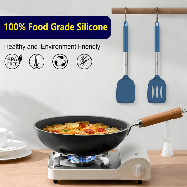 Silicone Spatula Set of 2 Heat-Resistant 600°F & Bpa-Free Kitchen Saptulaturner with Stainless Steel Handles, Slotted & Solid Spatulas for Nonstick Cookware, 13.7 Inch, Classic Blue7